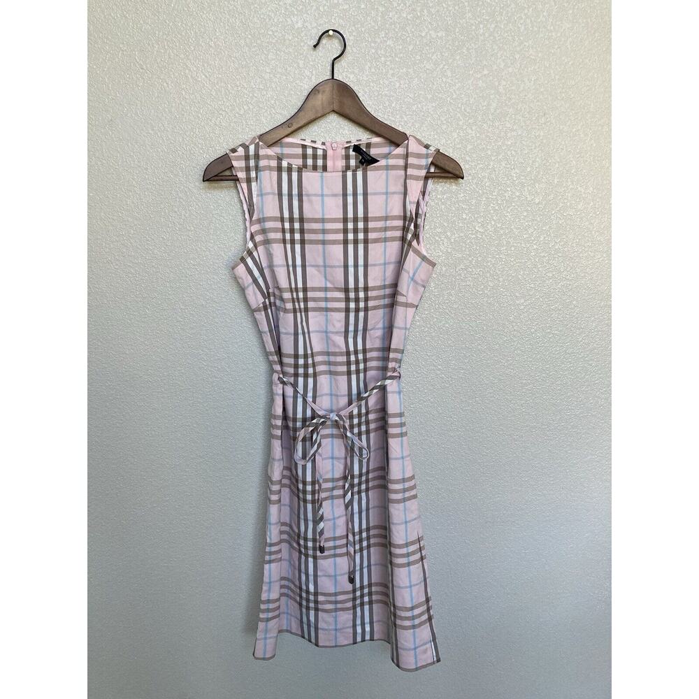 Burberry London Pink Shift Dress tie waist knee length size M cotton authentic
